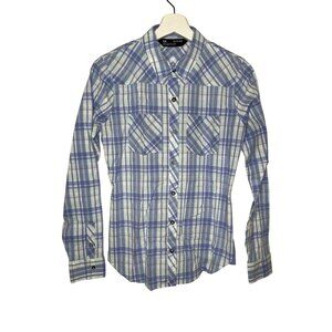 Under Armour Top Womens Size XS Button Down Shirt Blue Plaid Fall Casual Loose